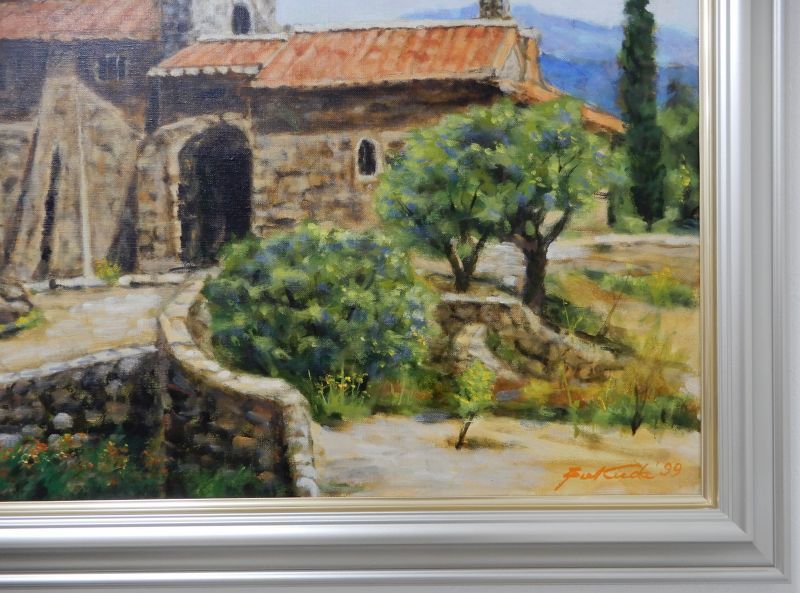 購入半額質問歓迎　福田輝『教会のある風景（仮題）』 油彩　F12号　師：バブレーン(フランス) 自然、風景画