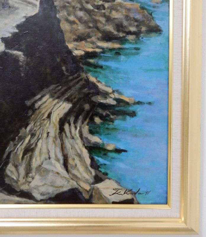格安買取質問歓迎　福田輝　『海辺の教会（伊・ベルナーザ）』 1991年作　油彩　F20号　師：バブレーン(フランス) 自然、風景画